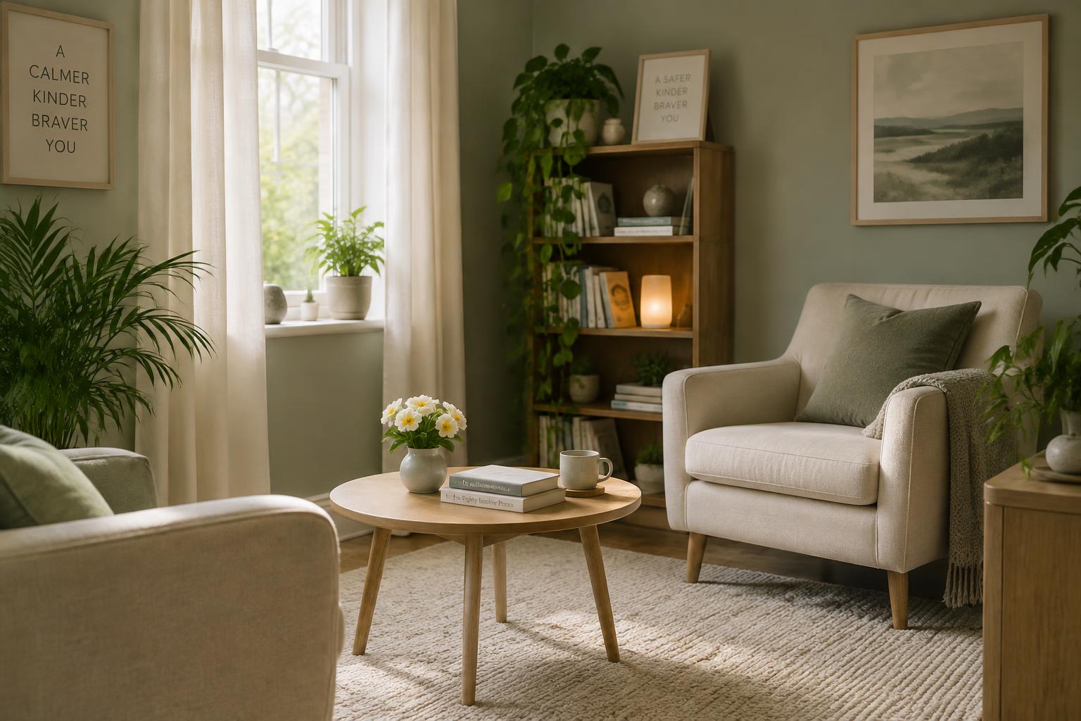 A calm, sunlit counselling room